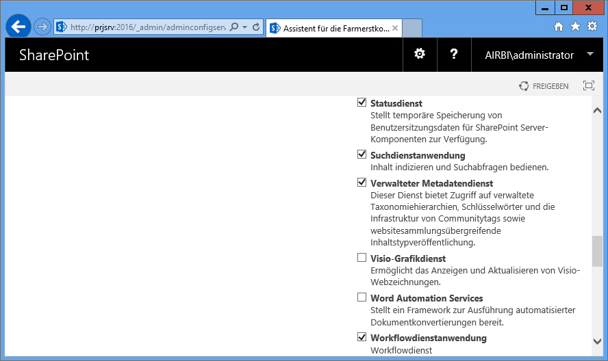 SharePoint-Zentraladministration: Farmkonfiguration (4)