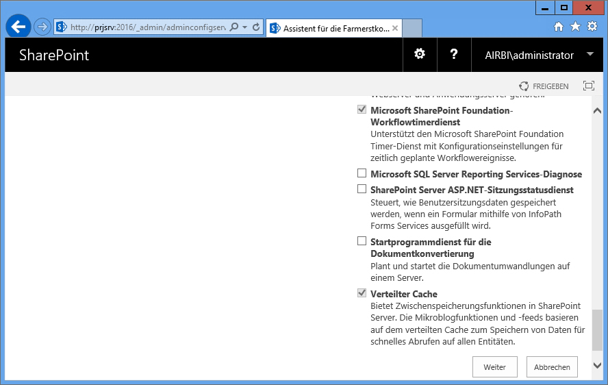 SharePoint-Zentraladministration: Farmkonfiguration (6)