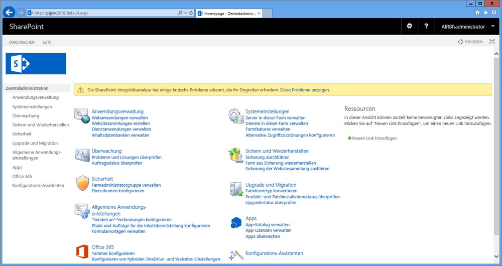 SharePoint-Zentraladministration: Farmkonfiguration (9)