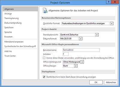 Dialog »Project-Optionen • Allgemein«