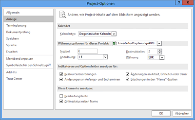 Dialog »Project-Optionen • Anzeige«