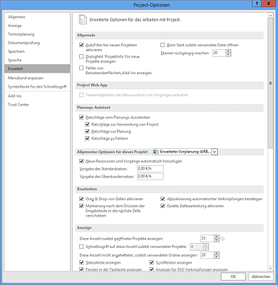 Dialog »Project-Optionen • Erweitert«