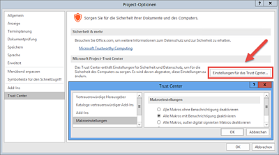 Dialog »Project-Optionen • Trust Center«