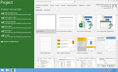 Neues Projekt in Microsoft Project Professional