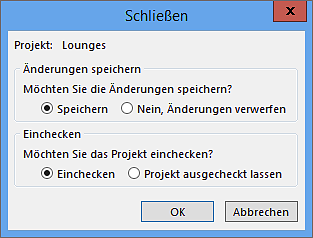 Einchecken in Project Professional