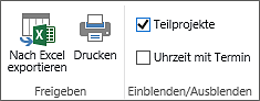 Teilprojekte in Project Center ein- und ausblenden