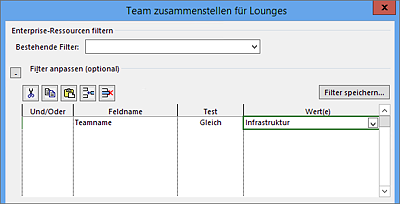 Optionale Filter im Dialog »Team zusammenstellen für …«