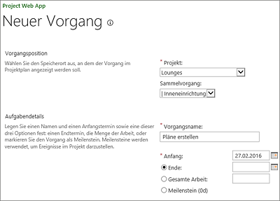 Formular zur Vorgangserstellung