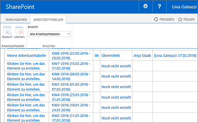 Arbeitszeittabellen verwalten