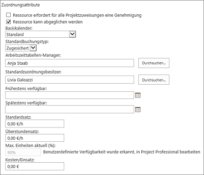 Standardzuordnungsbesitzer in den Ressourceneigenschaften