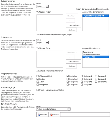 Kontrolle der Datenelemente einer OLAP-Datenbank über Konfiguration der Cubes