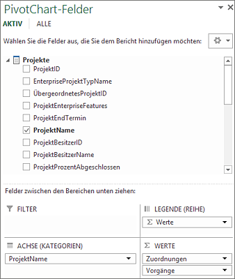Feldauswahl im Musterbericht Projektübersicht