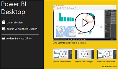 Startseite von Power BI Desktop