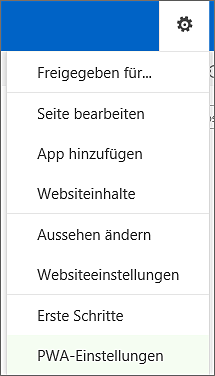 Der Link zu den »PWA-Einstellungen« befindet sich nun standardmäßig im Dropdown-Menü der Einstellungen der Webseite.