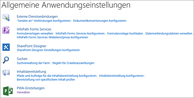 PWA-Einstellungen im Abschnitt »Allgemeine Anwendungseinstellungen« der SharePoint-Zentraladministration