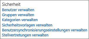 Menüpunkte des Abschnitts »Sicherheit« im Projektberechtigungsmodus