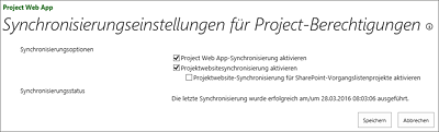 Standardeinstellung der Synchronisierungseinstellungen für Project-Berechtigungen