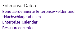 Menüpunkte des Abschnitts »Enterprise-Daten« in PWA-Einstellungen