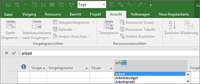 Hinzufügen der Spalte »Arbeit« zur Ansicht »Gantt-Diagramm«