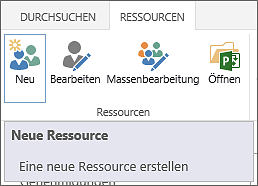 Neue Ressource erstellen im Ressourcencenter