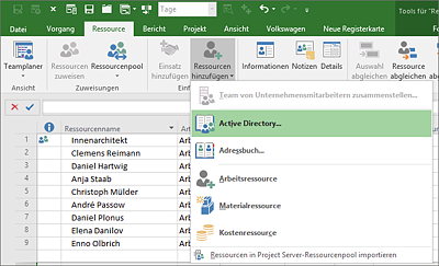 Ressourcen aus dem Active Directory hinzufügen