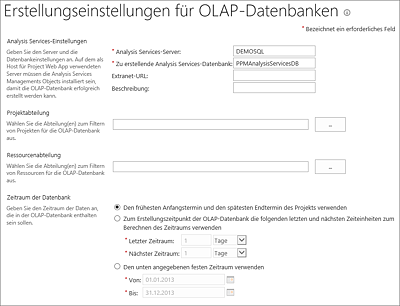 Formular zur Erstellung einer neuen OLAP-Datenbank