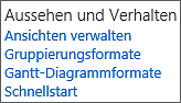 Menüpunkte des Abschnitts »Aussehen und Verhalten«