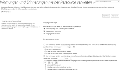 Warnungen und Erinnerungen meiner Ressource verwalten