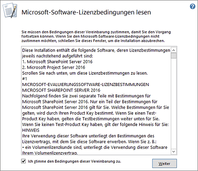 SharePoint Server-2016-Installation: Lizenzbedingungen