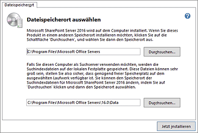 SharePoint-Server-2016-Installation: Dateispeicherort