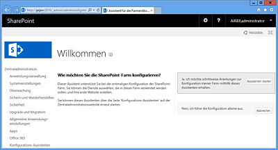 Startbildschirm der SharePoint-Zentraladministration