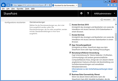 SharePoint-Zentraladministration: Farmkonfiguration (2)