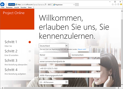 Anmeldeseite für Project Online – Stand Juni 2016