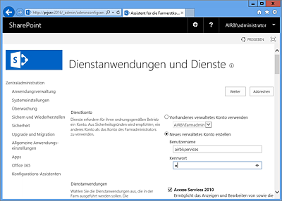 SharePoint-Zentraladministration: Farmkonfiguration (1)