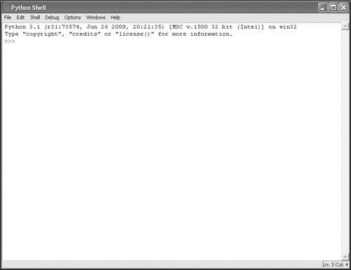 Python in an interactive session, awaiting your command.