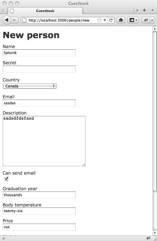 Entering bad data into a form