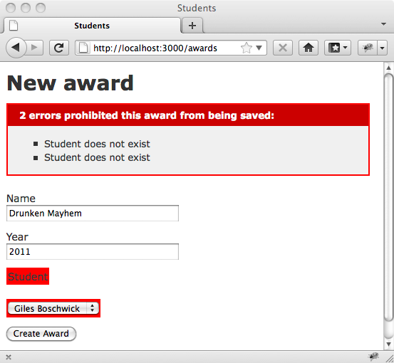 Enforcing the existence of students for every award