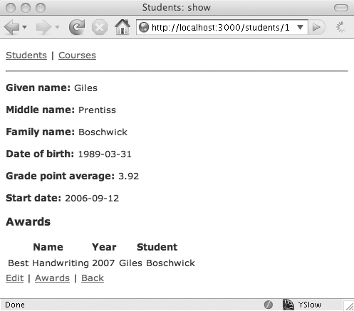 Navigation links to Students and Courses