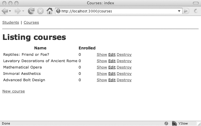 Course list showing enrollment counts