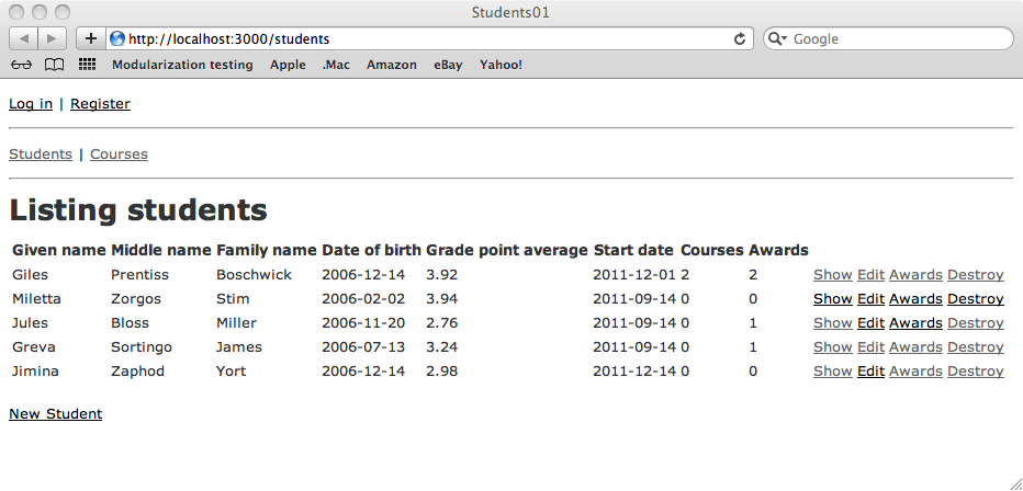 Students listing with added authentication options