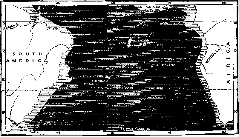 Map of the South Atlantic Ocean showing the position of St. Helena.