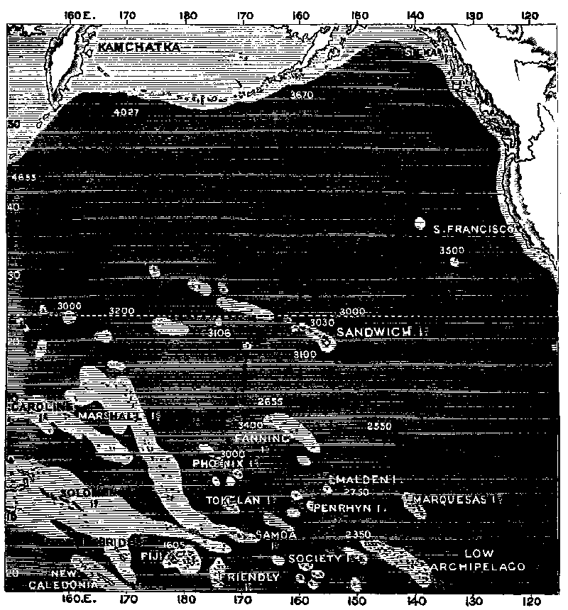 Map of the North Pacific with its submerged banks.