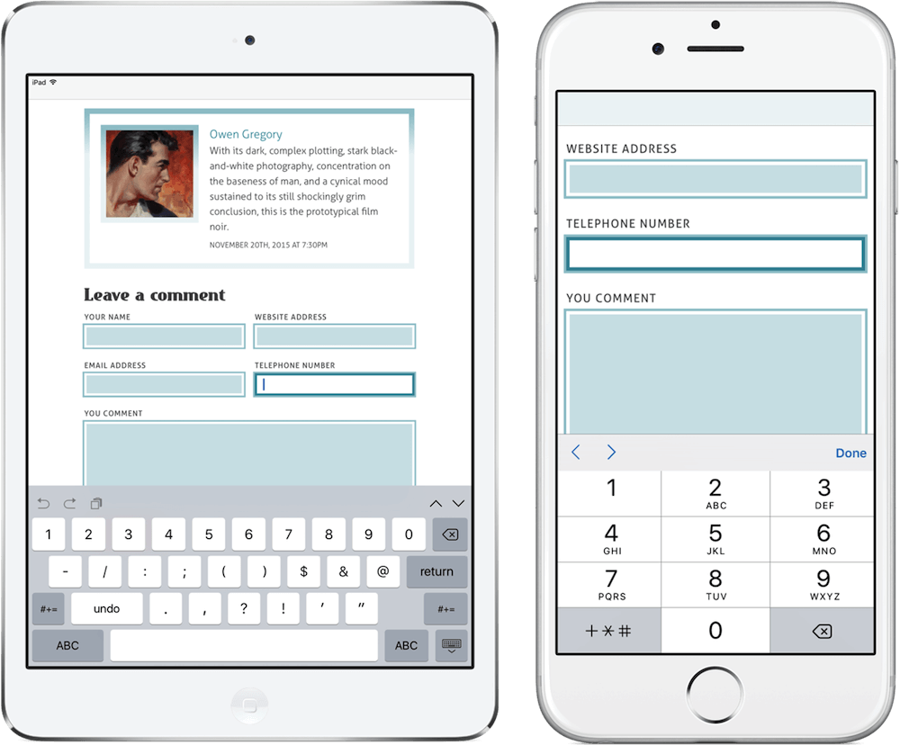 Screenshot of telephone input on iPhone and iPad