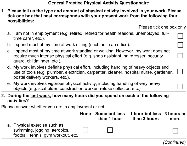 General practice physical activity questionnaire 1