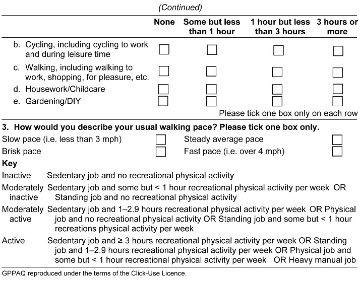 General practice physical activity questionnaire 2