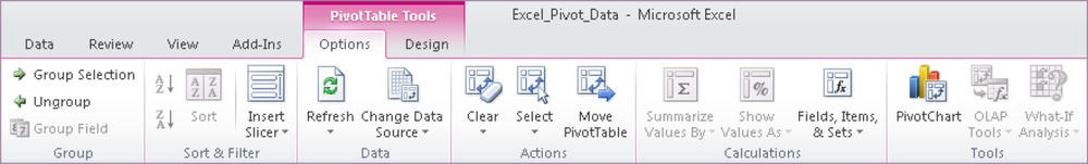 Working with PivotTable tools.