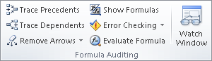 The formula auditing functions in Excel 2007 and Excel 2010 are within easy reach.