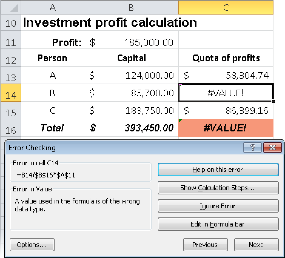 The Error-Checking mode validates all formulas and data that contain errors.