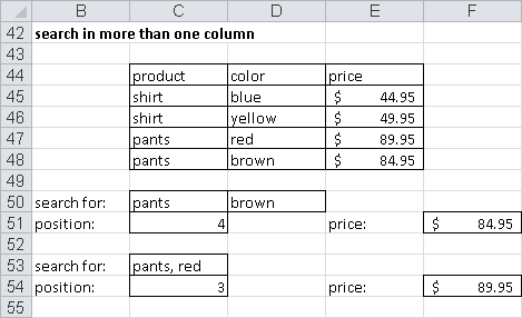 Searching multiple columns in a price list.