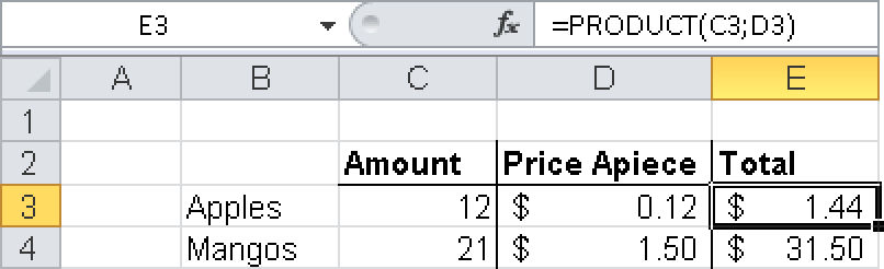 The PRODUCT() function.